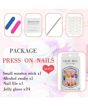Shop Flower Press on Nails - Long Coffin Shape Medium Length Colored French Tips Light Floral Design Purple Acrylic Glue-on Nails 24 Pcs - Stylish & Durable False Nails for Women - Buy Online on GoSupps.com