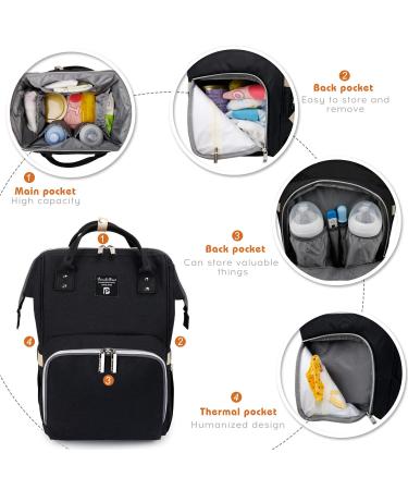 Pomelo Stylish Baby Diaper Backpack | Multifunctional Water-Repellent Large Capacity | Perfect for On-the-Go Black Design - Buy Online on GoSupps.com