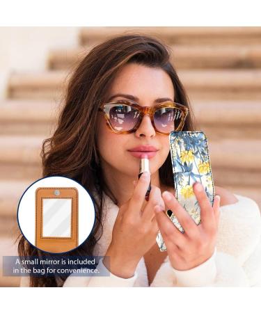 Buy Autumn Yellow Flower Lipstick Case | Leather Organizer with Mirror - Mini Lip Gloss Holder - Buy Online on GoSupps.com