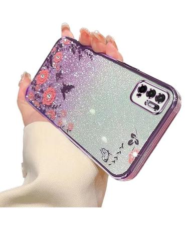 Tivenfezk nadoli glitter diamond case for xiaomi redmi note 10 5g sparkle flower butterfly cell phone cover soft slope cover frame glossy silicone rhineau etui protective cover xiaomi redmi grade 10 5g purple