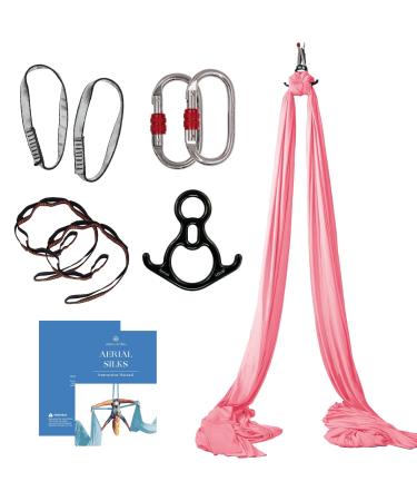 aum active Aerial Silks Starter Kit - Durable 9 Yards of Aerial Yoga Hammock with Hardware & Guide - Aerial Swing for Acrobatic Flying Yoga & All Levels (Aerial Rigging Point Up to 13ft) Pink