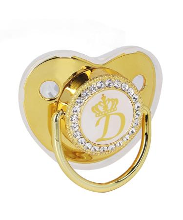 Luxury Rhinestone Crown Baby Pacifier - Ergonomic Golden Design Soothing & Portable (Letter D) - Buy Online on GoSupps.com