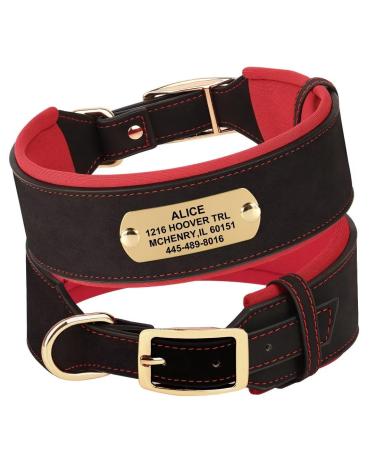 Pet artist 5 cm wide personalized PU leather dog collar for large dog with a soft thick padded dog collar with a engraved name for Rottweiler Dog Fit Hals 48-58cm XL: Neck 48-58cm Width 5cm black engraved