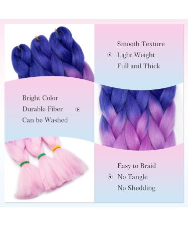 Tess Braids Blue 60 cm Extensions - 5 Pack Jumbo Kanekalon Ombre Hair Braids (Blue/Purple/Pink) for Box Braids - 100g per Bundle - Buy Online on GoSupps.com