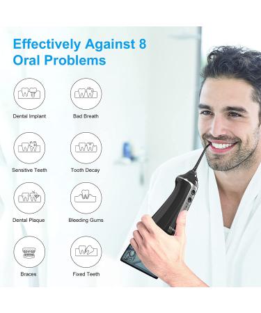 Water Dental Flosser Cordless - 300ML Portable Oral Irrigator with 3 Modes, 5 Water Jet Tips, IPX7 Waterproof - Teeth Cleaner for Braces, Travel - Black - Buy Online on GoSupps.com