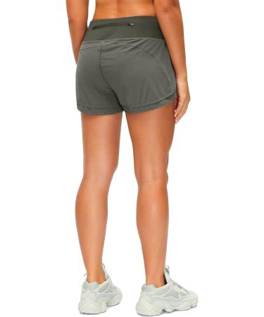 Women's 3 Inch Quick-Dry Running Shorts with Zipper Pocket - G-army Green Medium - Buy Online on GoSupps.com