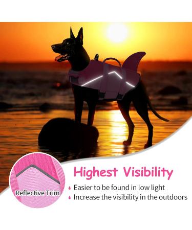 Malier Dog Life Jacket | Ripstop Dog Vest with Rescue Handle | Reflective Shark Design | Adjustable Straps | Pink | Large Size - Buy Online on GoSupps.com