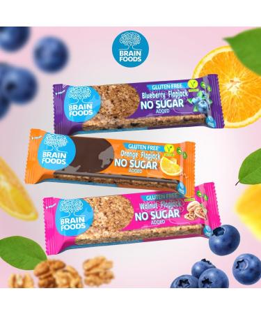 Brain Foods Orange Flapjack No Sugar Added Vegan Gluten Free Lower Calories 12 Bars 70g - Buy Online on GoSupps.com