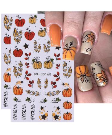 6 Sheets Fall Pumpkin Nail Stickers | 3D Thanksgiving Nail Art Decals | Autumn Leaves & Sunflower Designs for DIY Manicure - Buy Online on GoSupps.com