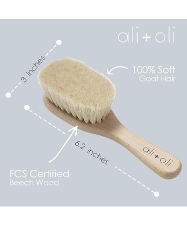 Ali+Oli Newborn Wooden Hair Brush Set with Mini Loofah | Soft Goat Bristle Infant Brush for Baby's Cradle Cap - Buy Online on GoSupps.com