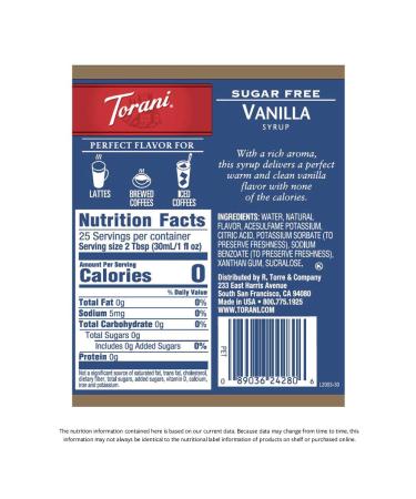 Torani Sugar Free Vanilla Syrup 25.4oz (Pack of 4) - Sugar-Free Flavoring for Drinks & Desserts - Buy Online on GoSupps.com
