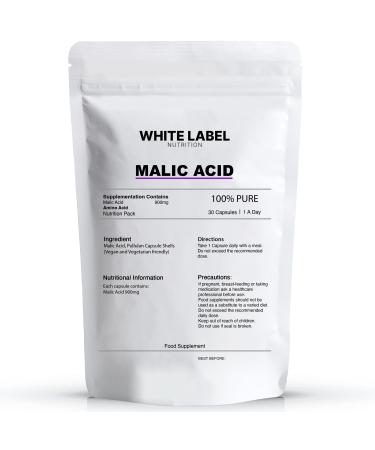 White Label Nutrition Malic Acid Supplement - High Potency - | 30 Capsules | 900mg | UK Made | GMO-Free |