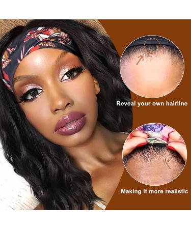 Short Wavy Headband Wig for Black Women - 14 inch Natural Black Synthetic Bob, Glueless Half Wig with Headbands Attached for Daily and Party Wear - Buy Online on GoSupps.com