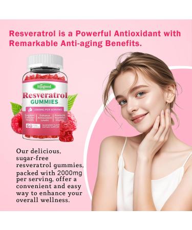 2000mg Organic Resveratrol Gummies for Women - Sugar Free Resveratrol-Nutritional-Supplements for Antioxidant Support Cellular Health Immunity Brain & Energy Raspberry Flavor 120 Count 60 Count (Pack of 2) - Buy Online on GoSupps.com