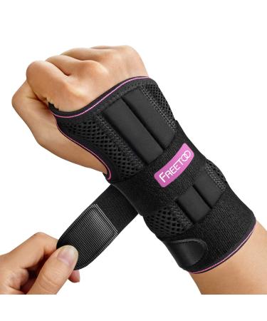 FREETOO Wrist Brace for Carpal Tunnel Relief Night Support , Maximum Support Hand Brace with 3 Stays for Women Men , Adjustable Wrist Support Splint for Right Left Hands for Tendonitis, Arthritis , Sprains,Rose Red (Right