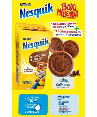 NESQUIK BOX MERENDA Milk drink with low-fat cocoa and 3 Magretti Galbusera shortbread biscuits 207 g