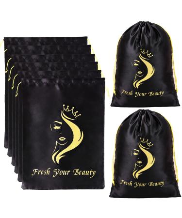 Silk Satin Bags Hair Packaging Bags For Bundles Soft Silk Satin Pouches with Drawstring Wigs Bags Hair Tools Storage Bags for Home and Salon Use (6 PCS Black) 6PCS Black