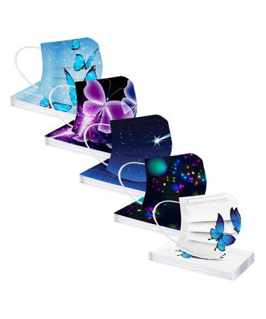 Deaamyglin 50 pieces of mouth protection adults 3-layer non-woven fabric mouth-nose protection with colorful motif breathable multifunctional scarf Bandana for men and women