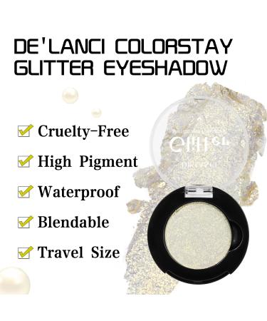 DE'LANCI Korean High Pigment Glitter Eyeshadow - Long Lasting Shimmer Gold, Waterproof & Sweat-Proof, Vegan & Cruelty-Free - Buy Online on GoSupps.com
