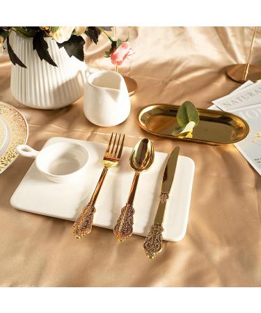 N9R 300pcs Gold Plastic Silverware Set - Heavyweight Cutlery for Party, Wedding, Birthday - 100 Forks, 100 Spoons, 100 Knives - Gold Utensils 300 Pack - Buy Online on GoSupps.com
