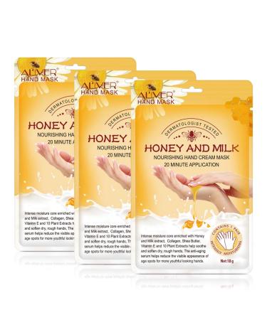 Generic Hand Mask 3 Pairs Hands Mask Moisturizing Gloves Honey and Milk Hand Masks Hand Skin Repair Renew Mask Infused Collagen + Natural Plant Extracts for Dry Aging Cracked Hands