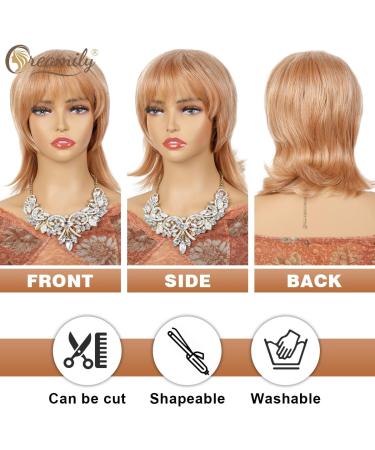 Rose Golden Blonde Pixie Cut Wig for Women - Shaggy Layered Mullet Rocker Style - Buy Online on GoSupps.com