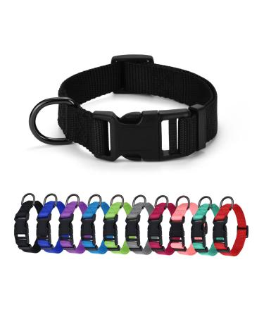 Audwud thick nylon neck band classic adjustable dog collar in several colors suitable for small medium and large dogs 4 sizes S: 29-41 cm obsidian black