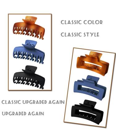 Vsiopy 3.5 Inch Large Hair Clip 6 Pack for Thick Curly Hair - Non Slip Claw Clips in Brown, Black, Blue - Matte Strong Hold Rectangle & Double Row Hair Jaw Clips - C Series - Buy Online on GoSupps.com