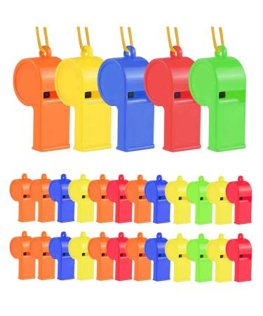 WSYUB Plastic Whistles, 24Pcs Sports Whistle Bulk with Lanyard, Loud Crisp Sound Whistle for Coaches Referees, Colorful WhistleToy Soccer Whistle Giveaways Party Whistles