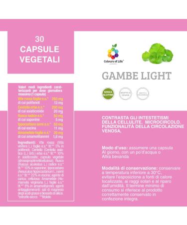 Colors of Life Light Legs Triple Action Red Vine Centella Butcher Broom Horse Chestnut and Witch Hazel Supplement - 30 Veggie Capsules - Buy Online on GoSupps.com