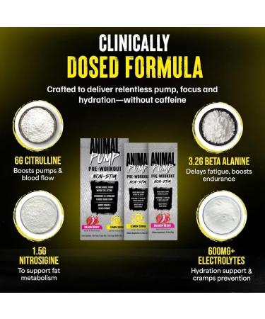 Animal Pump NS Stim-Free Pre Workout Powder - Caffeine-Free Preworkout for Energy Focus and Muscle Builder Beta Alanine Citrulline Nitrosigine Dragon Berry (3) and Lemon Surge (2) 5 Stick Packs - Buy Online on GoSupps.com