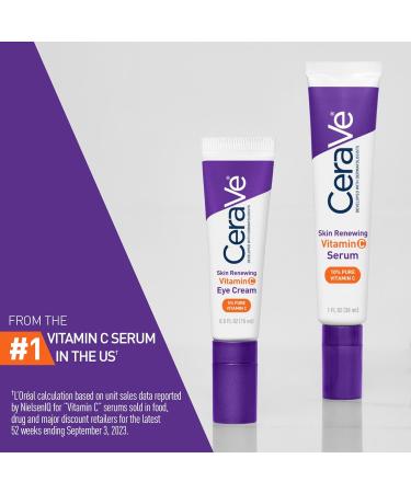 CeraVe Skin Renewing Vitamin C Eye Cream - Reduce Dark Circles & Puffiness | Fragrance-Free Ophthalmologist Tested | 0.5 Fl. Oz - Buy Online on GoSupps.com