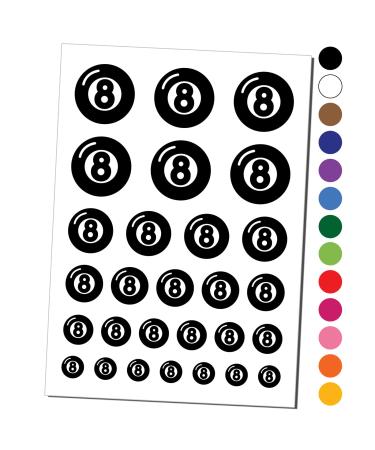 8 Eight Ball Billiards Pool Temporary Tattoo Water Resistant Fake Body Art Set Collection - Black (One Sheet)