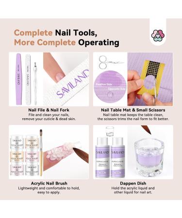 Saviland Acrylic Nail Kit for Beginners - Professional 6 Colors Powder and Liquid Set with Essential Oil, Sequins and Rhinestones - Nail Art Starter Kit for Extension and Carving - Buy Online on GoSupps.com