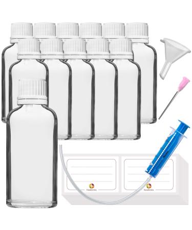 Handsunity 50ml-12Stk dropper insert-small clear glass bottle of pharmacy glass set with white dropper insert cap made of transparent glass including 30 aids white cap 50ml-12 pieces