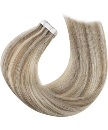 Moresoo 16 Inch Tape in Human Hair Extensions Light Brown with Platinum Blonde Highlight - 20 Pieces/50g #P9A/60 - Buy Online on GoSupps.com