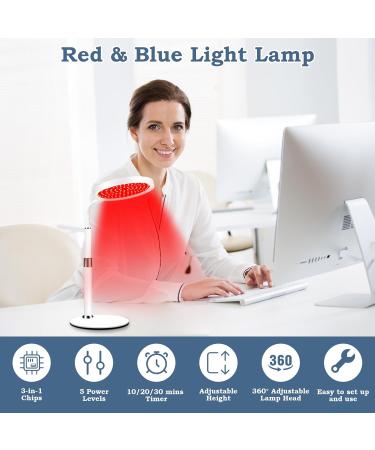 Red Light Lamp for Face 100LEDs Red and Blue Light Device 415nm Blue & 660nm Red & 850nm Infrared Light Adjustable Height Angle & Brightness for Home/Office Use Red&Blue - Buy Online on GoSupps.com