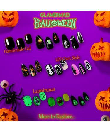 GLAMERMAID Press on Nails - Medium Almond Halloween Deep Blue Emo Fake Nails | Ombre Dark Purple Gothic Snake Gel Nails | Reusable Acrylic False Nails Kit for Women - Buy Online on GoSupps.com