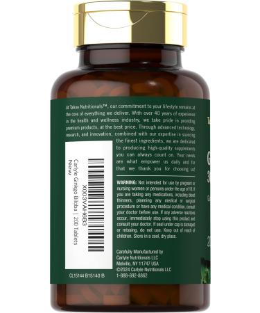Carlyle Ginkgo Biloba | 200 Vegetarian Tablets | Extra Strength | Non-GMO Gluten Freen Formula | by Tahoe Nutritionals 200 Count (Pack of 1) - Buy Online on GoSupps.com