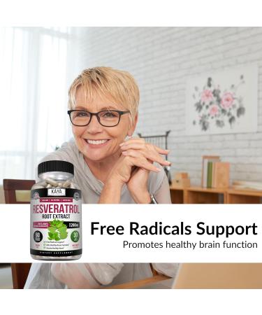 Kaya Naturals - Resveratrol Capsules - Anti Aging Supplement - Antioxidants with Brain Support - Maximum Benefits - 60 Veggies Capsules 60 Count (Pack of 1) - Buy Online on GoSupps.com