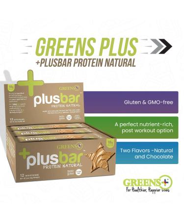 Greens+ Plusbar Protein Natural | Gluten-Free Whey Protein Bar | Organic & Non-GMO | 12 Bars | 2 oz - Buy Online on GoSupps.com