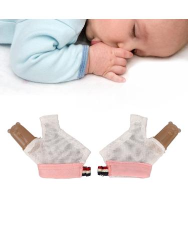 1 Pair Thumb Sucking Stop Gloves Thumb Sucking Finger Protector Soft Adjustable with Buckle Thumb Treatment Protection (Pink)