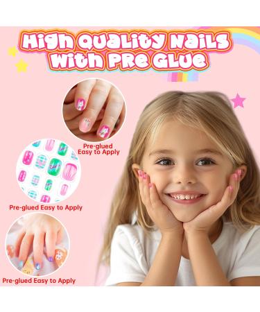 144 Pieces Kids Press on Nails - Pre Glue Short Acrylic Nail Art Kits for Girls - Sweet Pattern Fake Nails Gifts - Buy Online on GoSupps.com