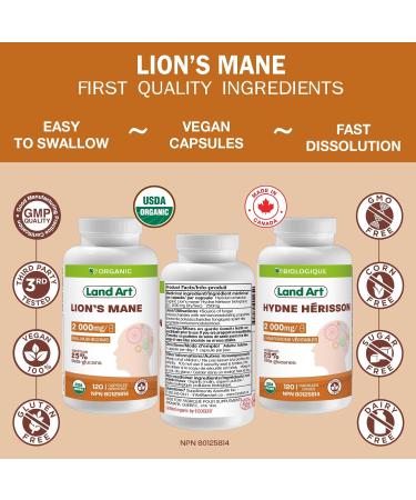 Certified Organic Lion's Mane - Cognition & Memory - 120 capsules - 2000mg- Fruiting Body - Multiple Extraction - Over 25% Beta-glucans - Made in Canada - Buy Online on GoSupps.com