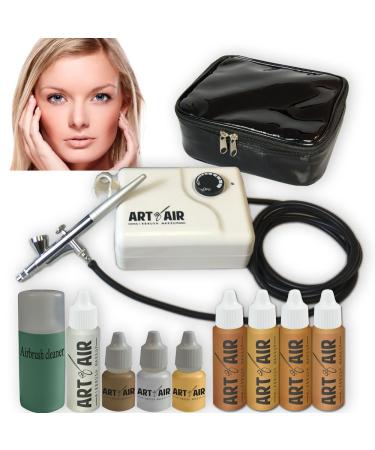 Art of Air MEDIUM Complexion Professional Airbrush Cosmetic Makeup System / 4pc Foundation Set with Blush, Bronzer, Shimmer and Primer Makeup Airbrush Kit