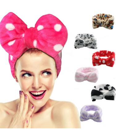 6-Piece Coral Fleece Bow Headbands for Women | Elastic Spa Cosmetic & Yoga Headbands - Perfect for Face Washing & Showers - Buy Online on GoSupps.com