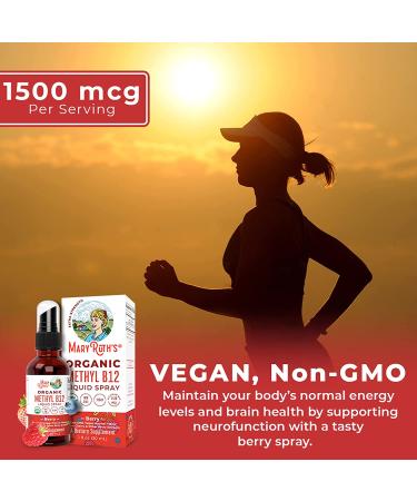 Organic Vitamin B12 Spray for Nerve Function & Energy Support - Vegan, Non-GMO, Gluten Free - 1 Fl Oz (Berry) - Pack of 1 - Buy Online on GoSupps.com