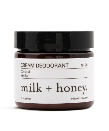 milk + honey Aluminum Free  Cream Deodorant  No. 20  with Coconut  and Vanilla  Natural Deodorant for Women and Men  2.5 Ounce Coconut 2.5 Ounce (Pack of 1)