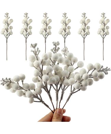 Crafare 24 Pack 7.5Inch Christmas Glitter Berries Stems - White | Artificial Christmas Picks for Tree Ornaments, Wreath Crafts, Holiday Decor - Buy Online on GoSupps.com