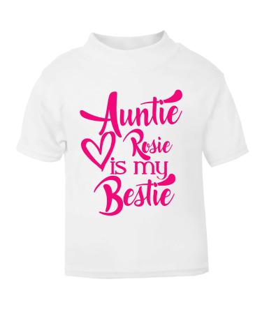 Pink Auntie Custom Name is My Bestie Baby T Shirt Top Aunty 18-24 Months White